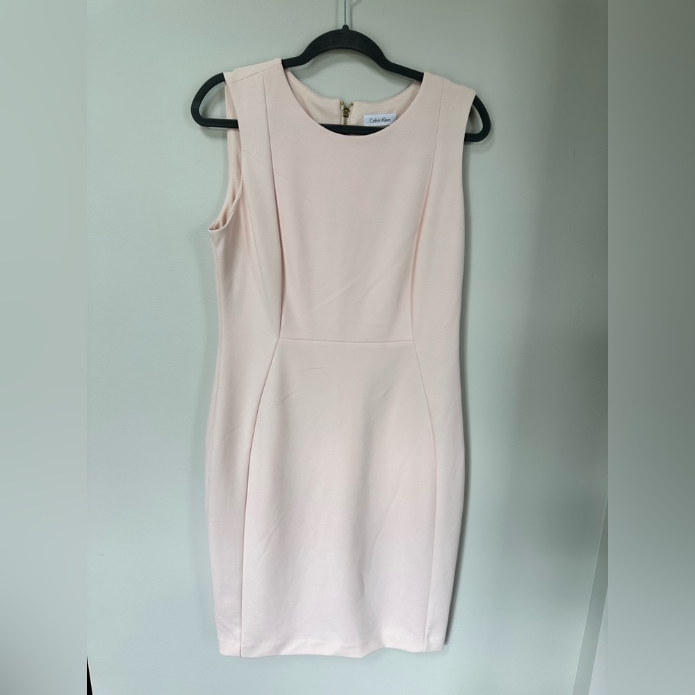 Calvin Klein Womens Sleeveless Round Neck Sheath Dress Light Pink Polyester